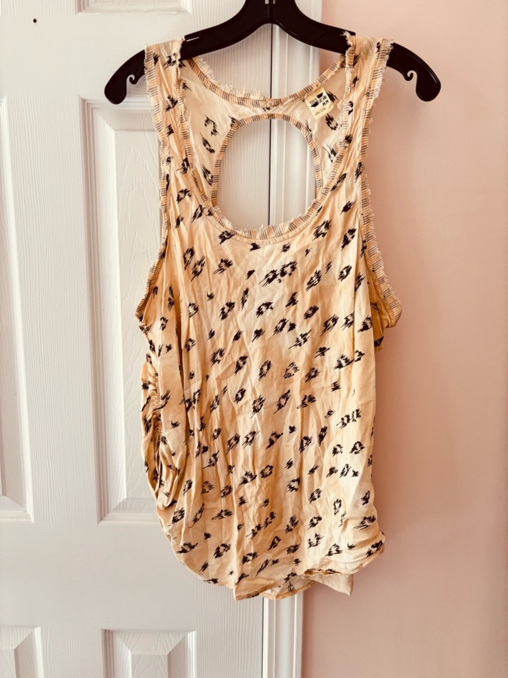 Free People Beige Tank Top with Black Abstract Print